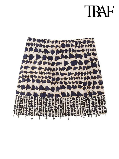 Beaded Print Wrap Mini Skirt