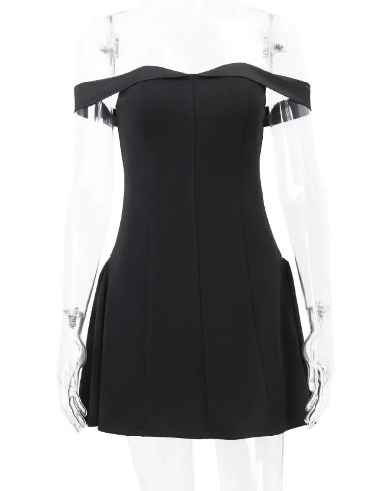 JULISSA MO Elegant Women's 2024 New Off-shoulder A Line Solid Backless Mini Dress For Femme Sexy Party Clubwear Evening Dress