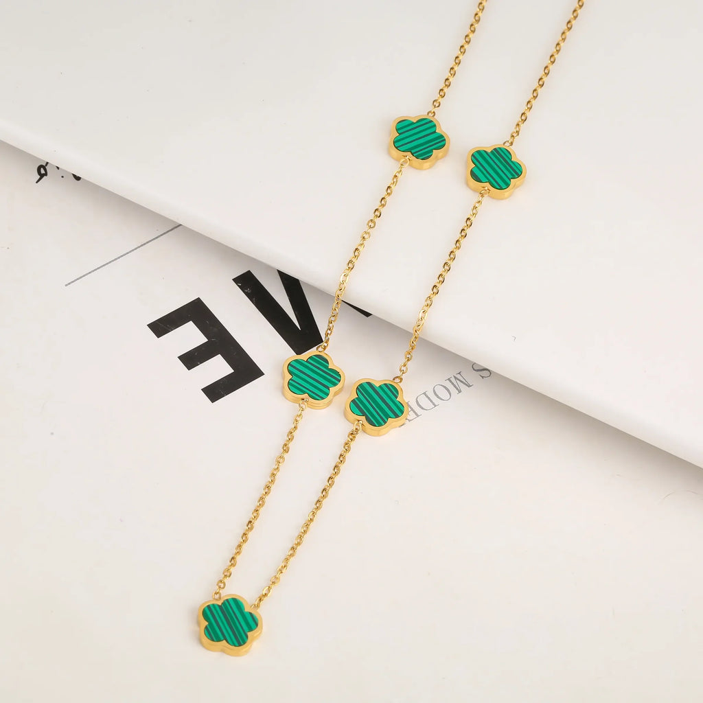 Stainless Steel Non Fading Minimalist Creative Plant Live Leaf Petal Flower Pendant Necklace Earrings Bracelet Jewelry Set