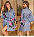 Female Robe Nightgown Summer Satin Sleepwear Loungewear Silky Printing Kimono Bathrobe Gown Yukata Sexy Casual Nightwear