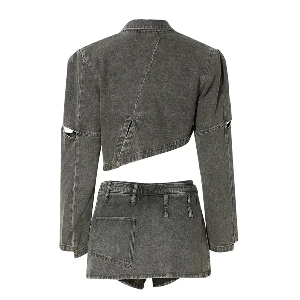 New Casual Spring Fashion Denim Jeans Jacket Mini Skort 2 Piece Set Clothing Solid Color Matching Set Women Two Piece Skirt Set