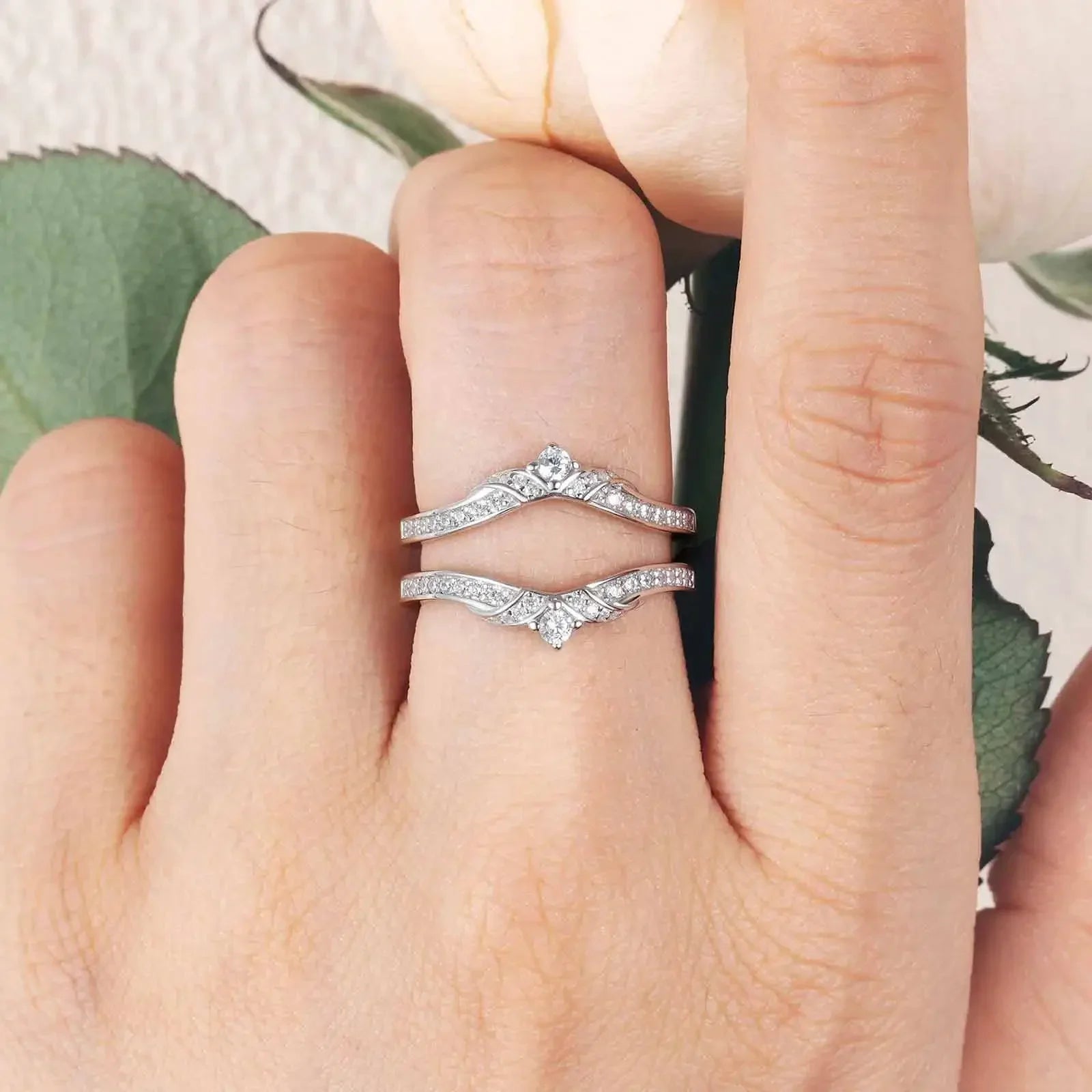 Genuine 925 Sterling Silver Crown Wedding Ring Enhancers for Women Adjustable Guard Rings 5A Cubic Zircon Fine Jewelry