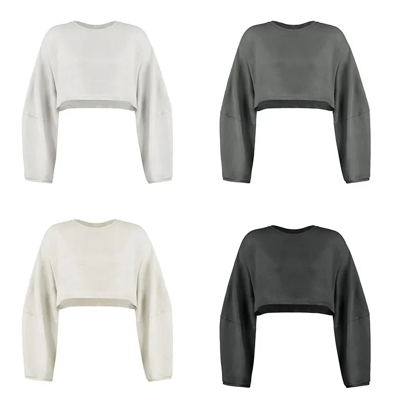 LO Casual Women's T-shirt Long Sleeved Top Knitted Sweater Clothing Round Neck Top Women's Short Sports Yoga Top