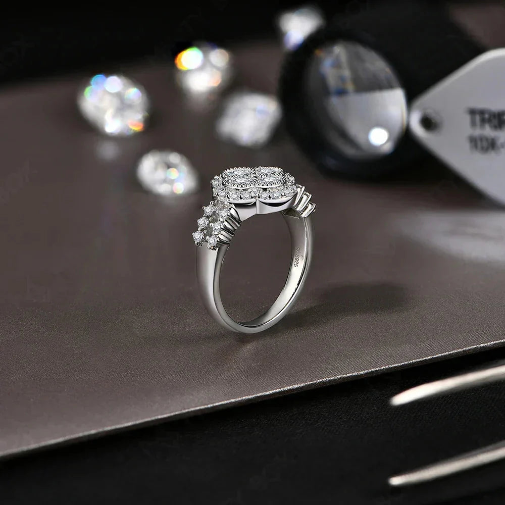 Four Leaf Moissanite 18k White Gold Plated Diamond Ring