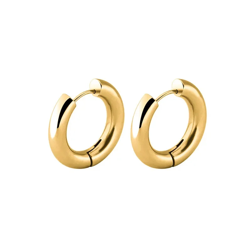Gold Color Stainless Steel Hoop Earrings for Women Small Simple Round Circle Huggies Ear Rings Steampunk Accessories