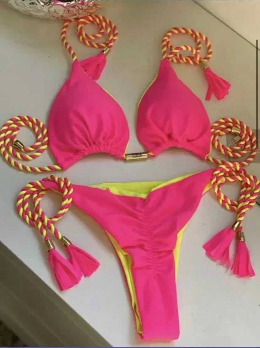 New Women Bikini Backless Rope Triangle Swimsuit Multicolor Swimsuit