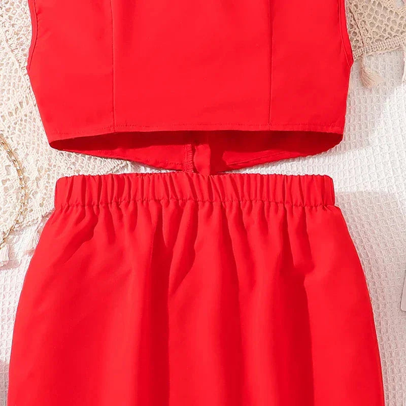 LUXTEEN Red Sleeveless Button Down Dress