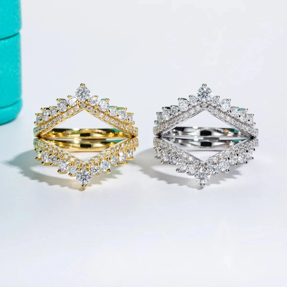 Crown Jewel 18K Gold Plated 3mm D Color Moissanite Sterling Silver Bridal Ring Set