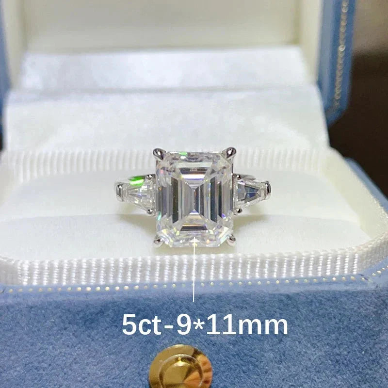 BXINY 5/10CT Emerald Cut All Moissanite Rings S925 Silver Baguette 3-Stone Diamond Women Men GRA Certified Wedding Bands Jewelry
