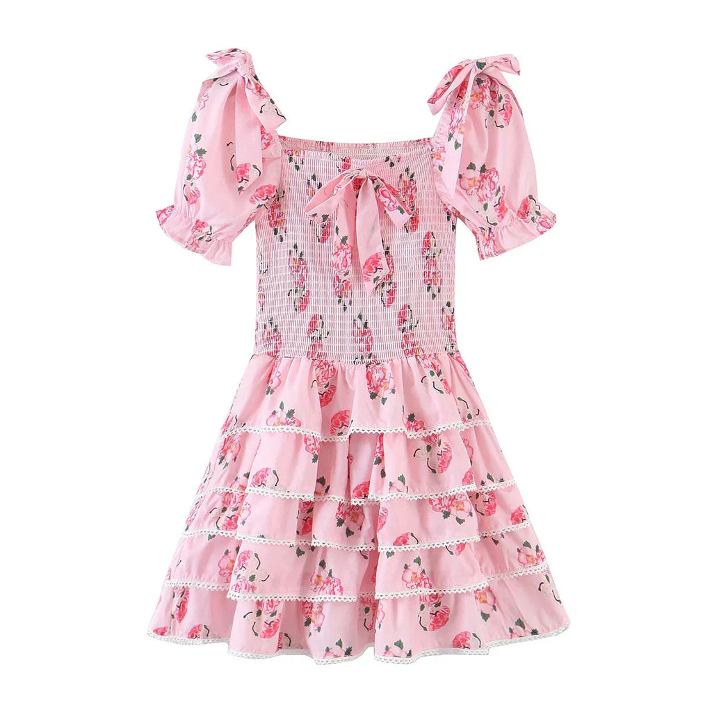 Pretty Pink Floral Print Puff Sleeve Dress