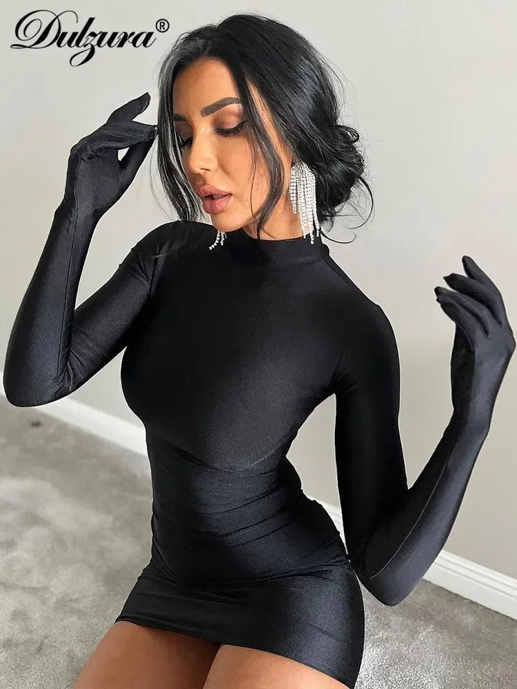 Modern Long Sleeve With Gloves Mini Bodycon Dress