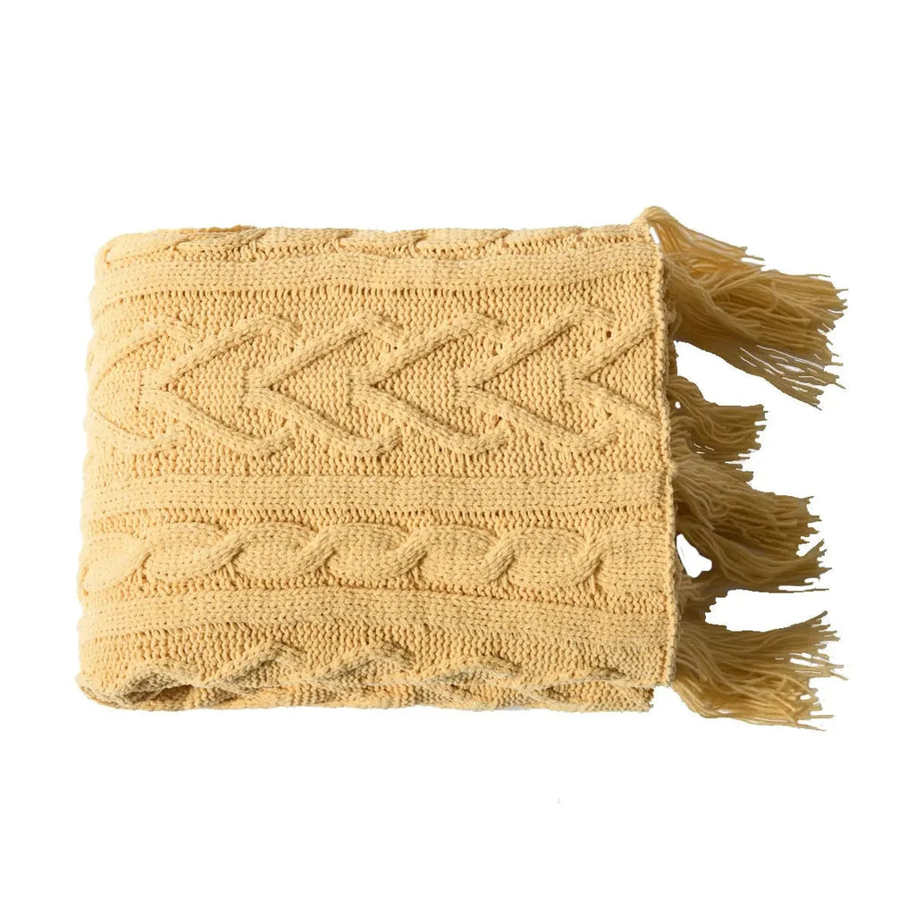 Chunky Knit Chenille Blanket With Pompoms