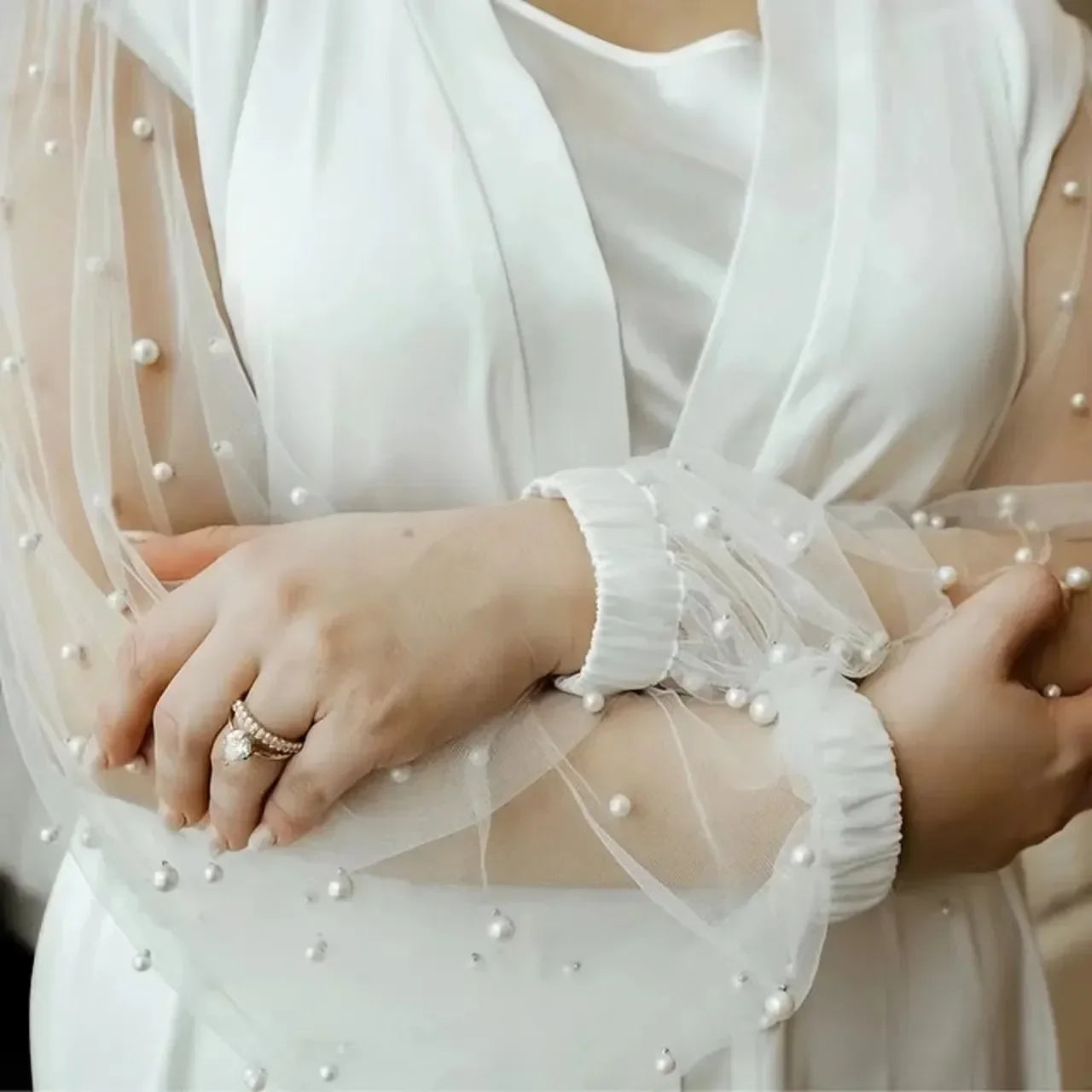 Bridal Gown with Pearl Tulle Robe