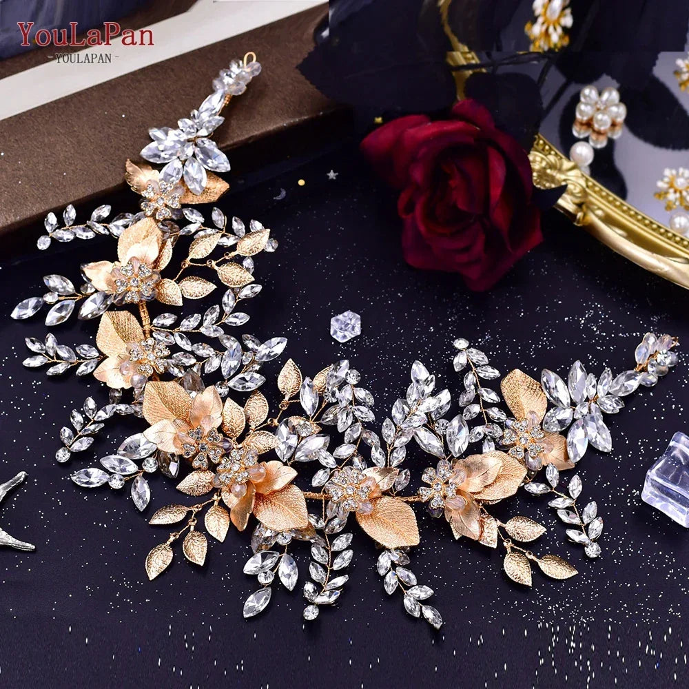 TOPQUEEN Wedding Headband Hair Jewelry Luxury Bride Headdress Hair Accessories Rhinestone Wedding Head Piece Woman Tiara HP240
