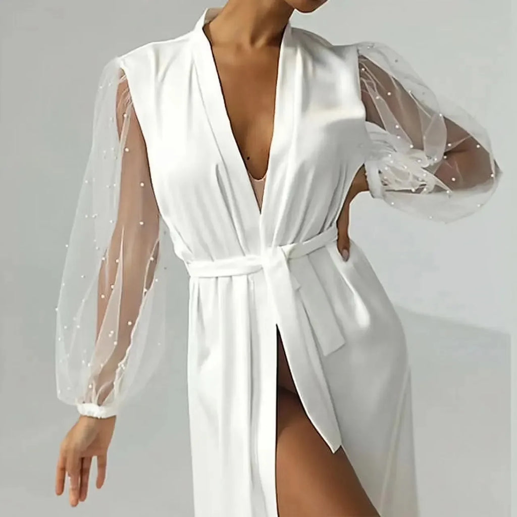 Bridal Gown with Pearl Tulle Robe