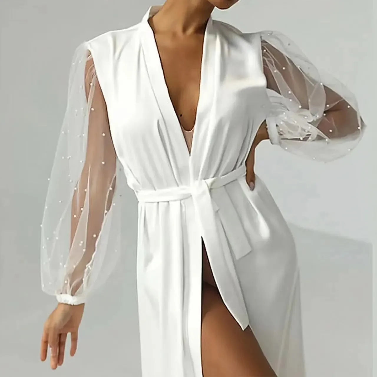 Bridal Gown with Pearl Tulle Robe