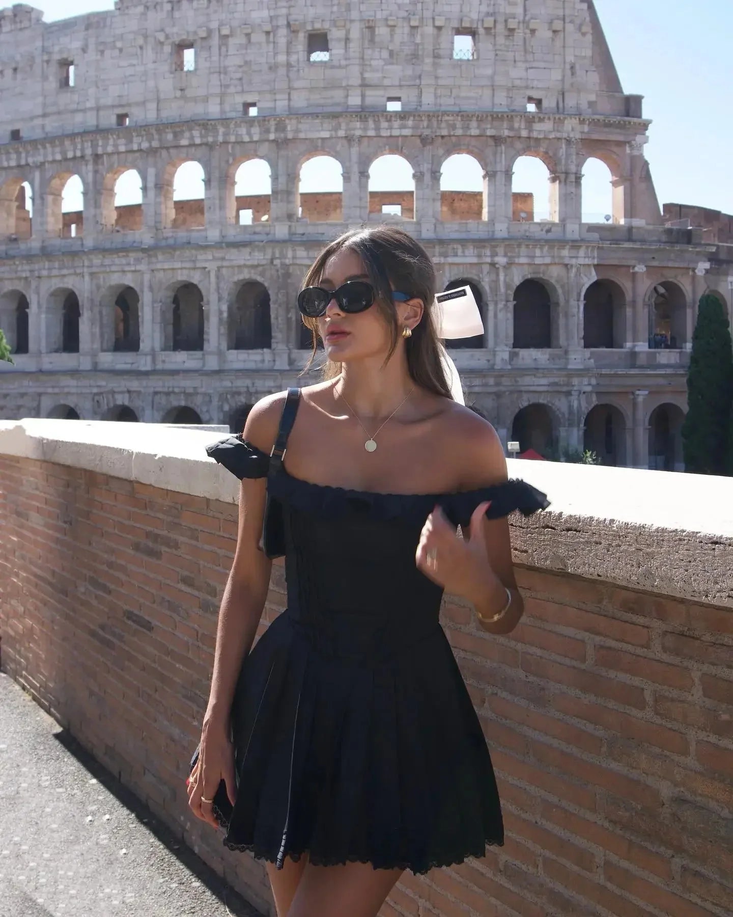 Bella Black Square Neck Pleated Mini Dress