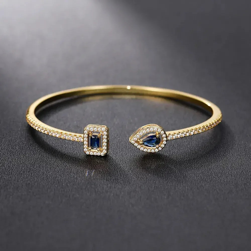 Luxury Green/White/Blue Cubic Zirconia Cuff Bracelet