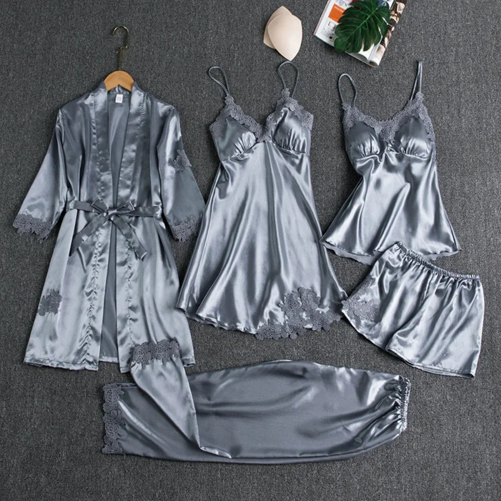LUX 5PC Silk Lingerie Set