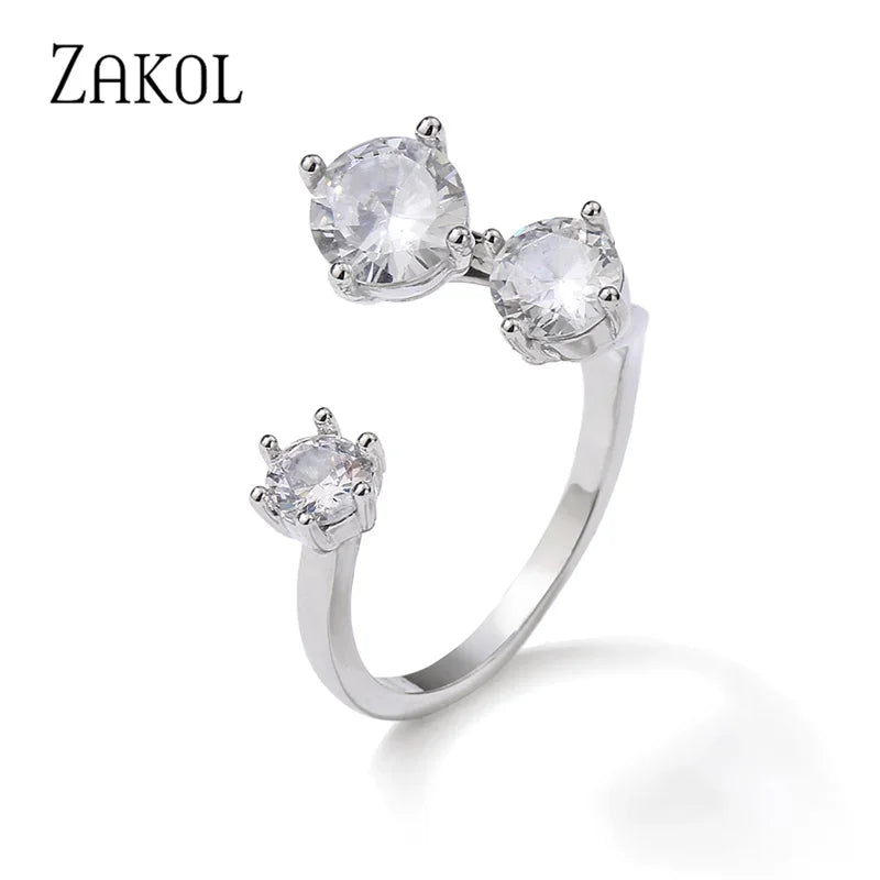 ZAKOL Korea Shiny Cubic Zircon Leaf Shape Open Rings for Women Fashion Geometry Crystal Finger Ring Anillos for Party Jewelry