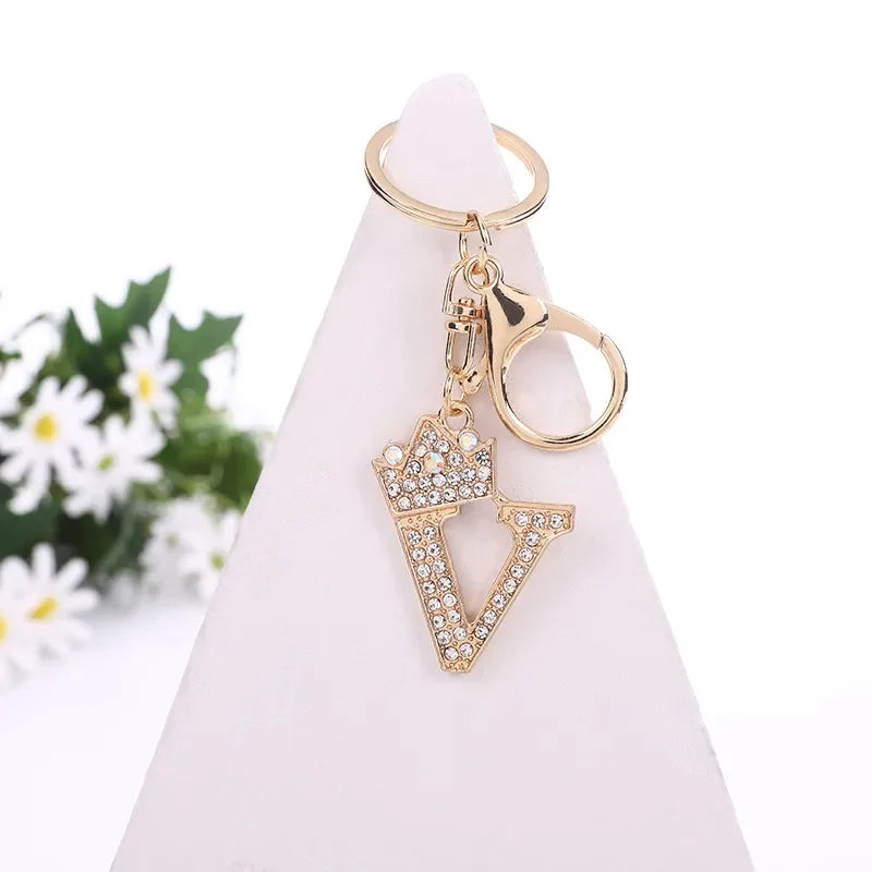 Luxury Crown 26 Letter Metal Keyring Fashion Rhinestone Keychain