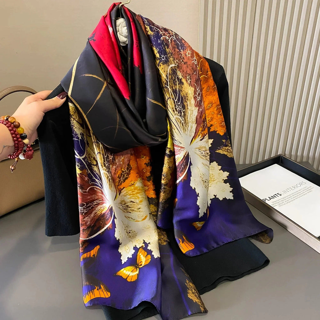 180*90cm Luxury Brand Women Summer Silk Scarves Shawls Lady Wraps Soft Female Geometry Beach Stole Bandanna Foulard Muffler