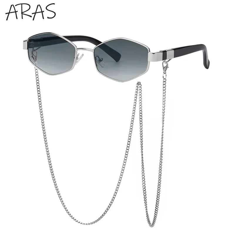 Retro Hexagon With Chain Sunglasses