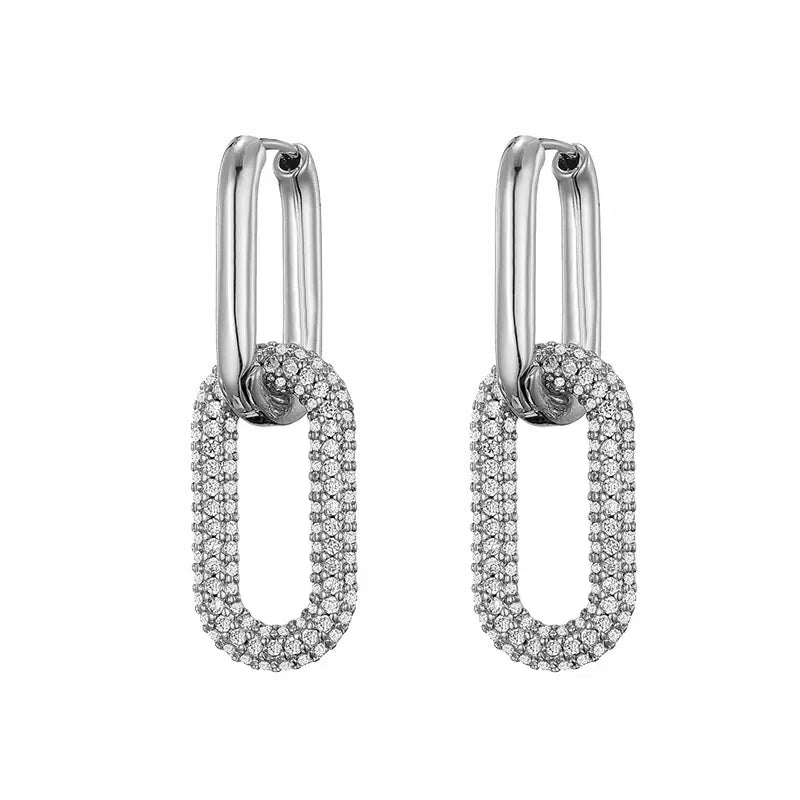 LOVBEAFAS Brand Gold Color Geometric Oval Rectangle Hoop Earrings For Women Zircon Wedding Jewelry Elegant Female Dangle Earings