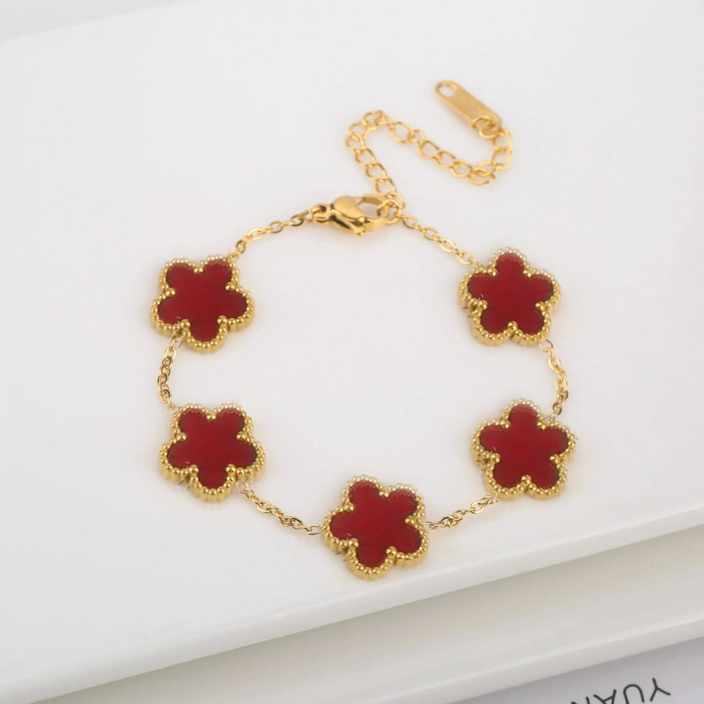 Hot Sale Stainless Steel Laser Five Leaf Flower Petal Adjustable Clover Bracelet Classic for Woman Girl Brand Jewelry Party Gift