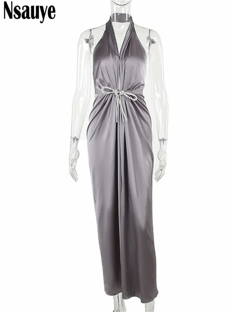Valerie Satin Halter Maxi Dress