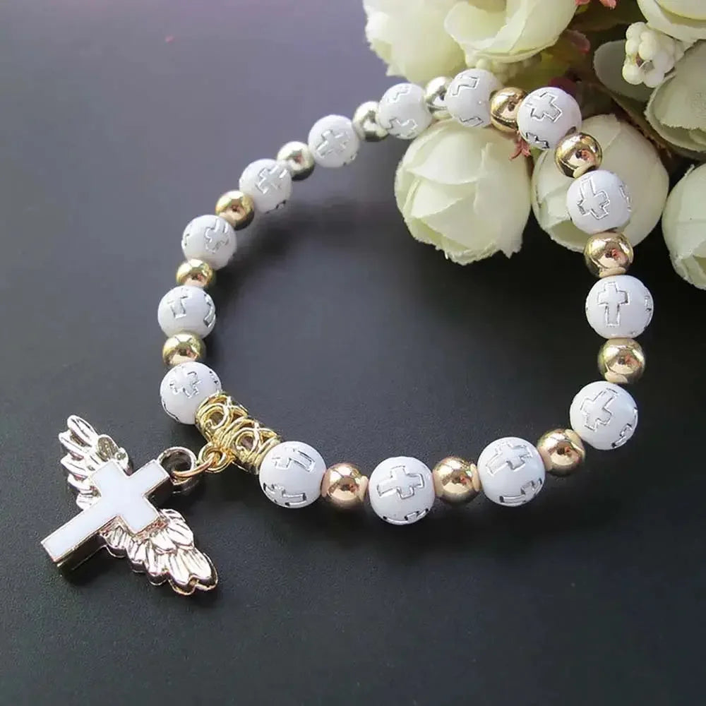 Angel Wing Cross Rosary Bracelets