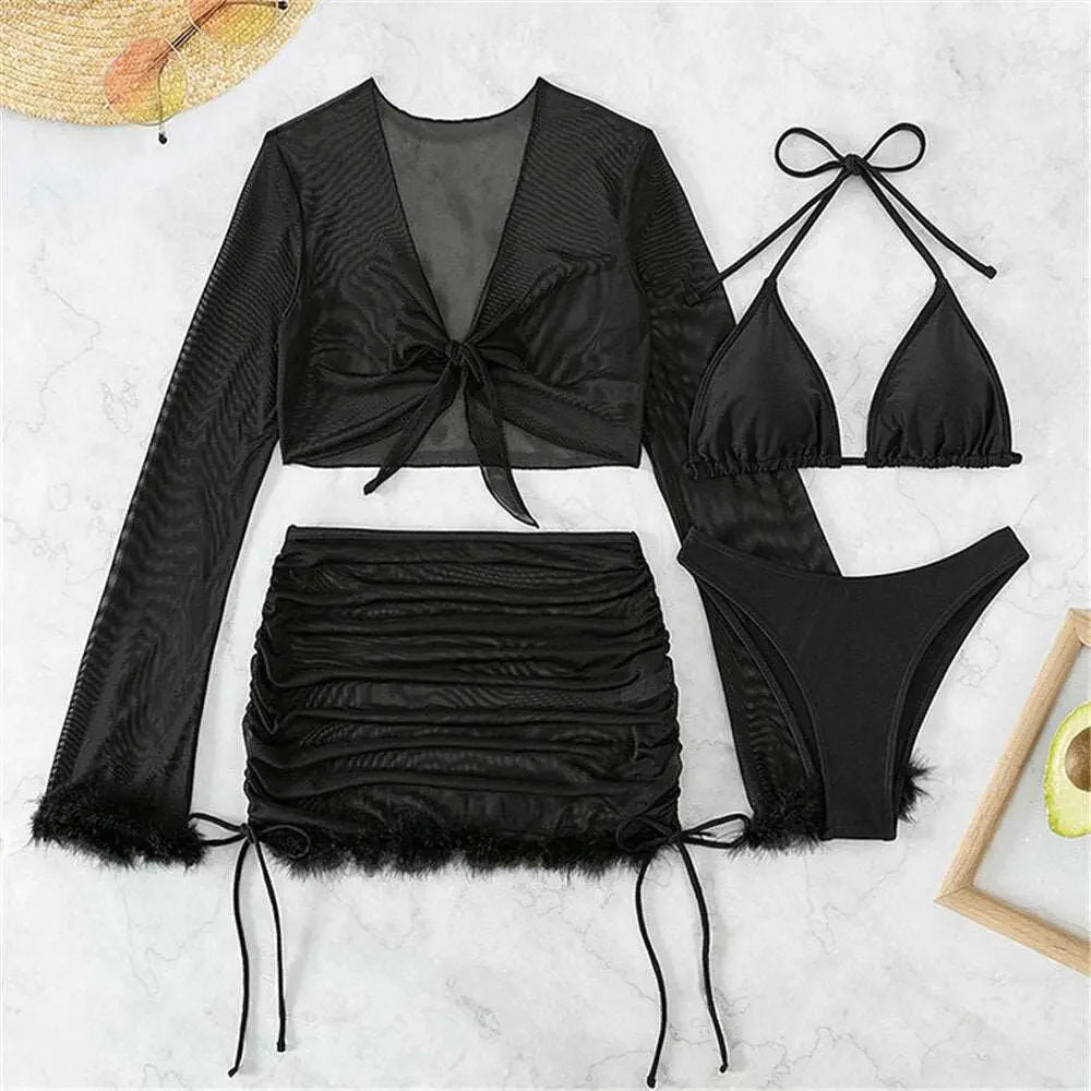 Cabana 4Pc Sexy Black Bikini Set