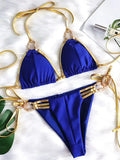 Gold Trim & Crystal Tie Up Bikini