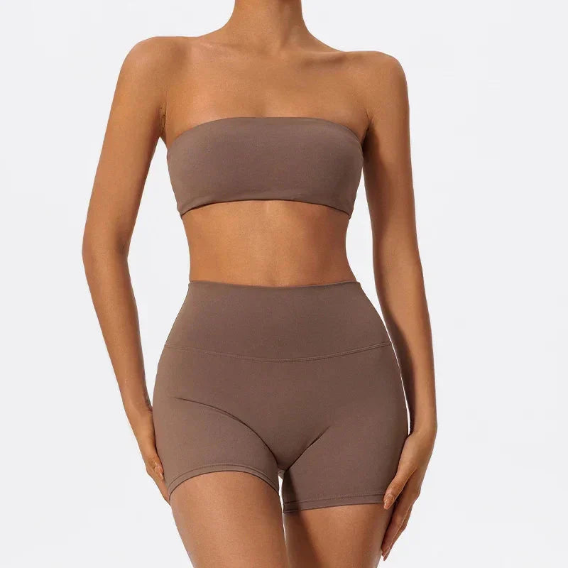 Ctenkevet Women Strapless Bra Suits Gym Workout Yoga Outfit Female Fitness Crop Top Outdoors Activewear Women Underwear Set