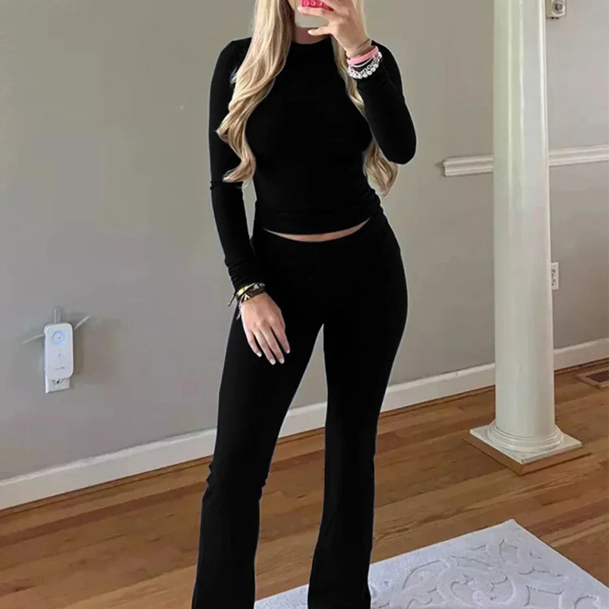 Casual Cotton Slim Fit Wide Leg Lounge Set