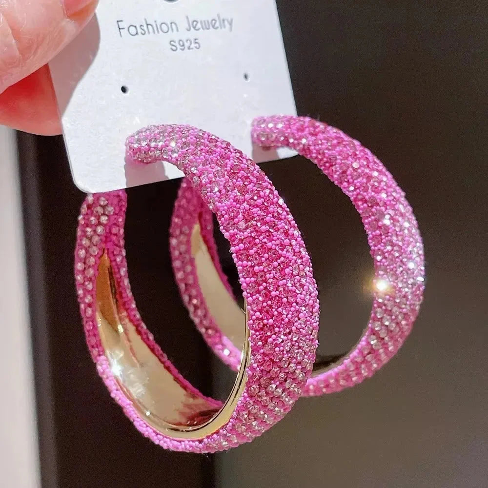 Exaggerate Shiny Rhinestones Big Hoop Earrings Geometric Round Unique Crystal Earrings Jewelry Accessories Jewelry Gifts