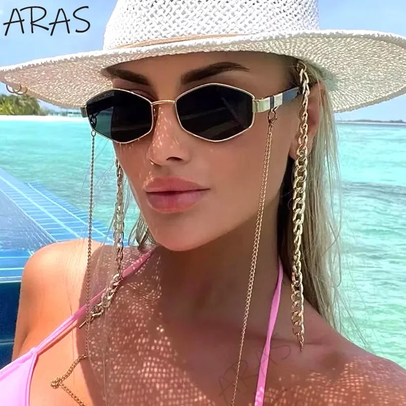 Retro Hexagon With Chain Sunglasses