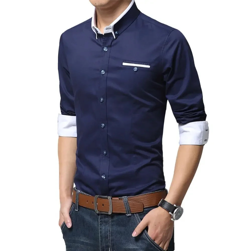 TFETTERS Newest Cotton Men Shirt Casual Shirt Long Sleeve Solid Color Regular Fit Plus Size Men's Shirts