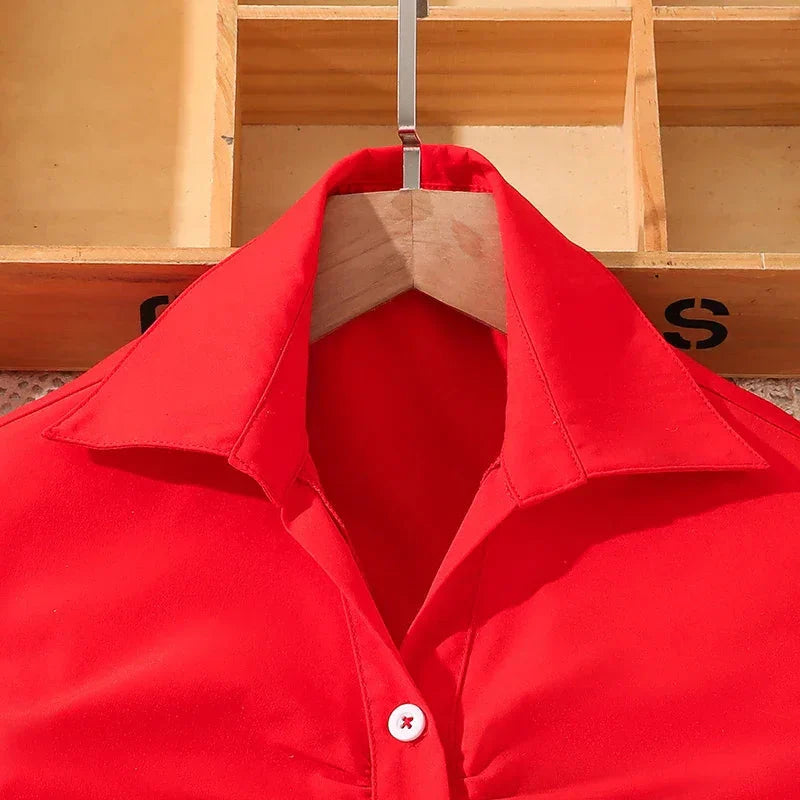 LUXTEEN Red Sleeveless Button Down Dress