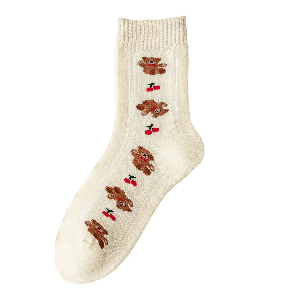 Geometric Lattice Fun Socks Japanese Style Embroidered Happy Fashion Spring Kawaii Harajuku Cotton Long Funny Autumn Female Cute