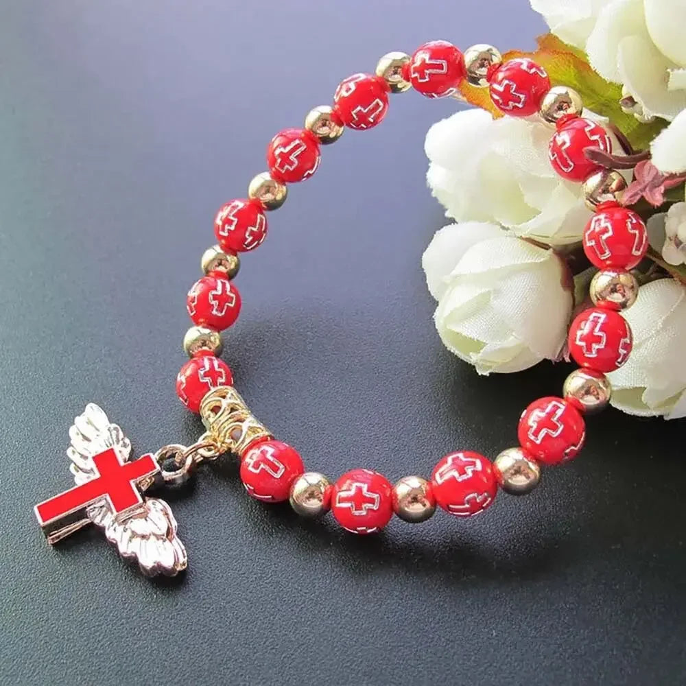 Angel Wing Cross Rosary Bracelets