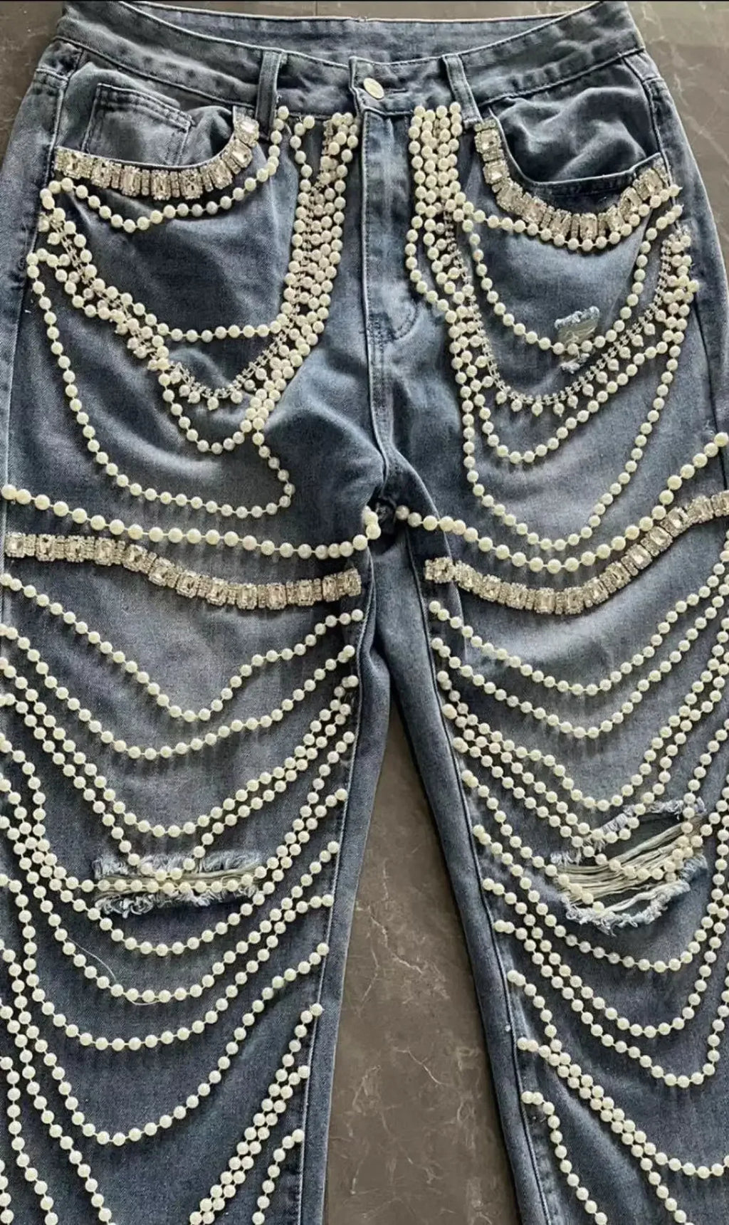 Lux Rhinestone Vintage Pearl Jeans