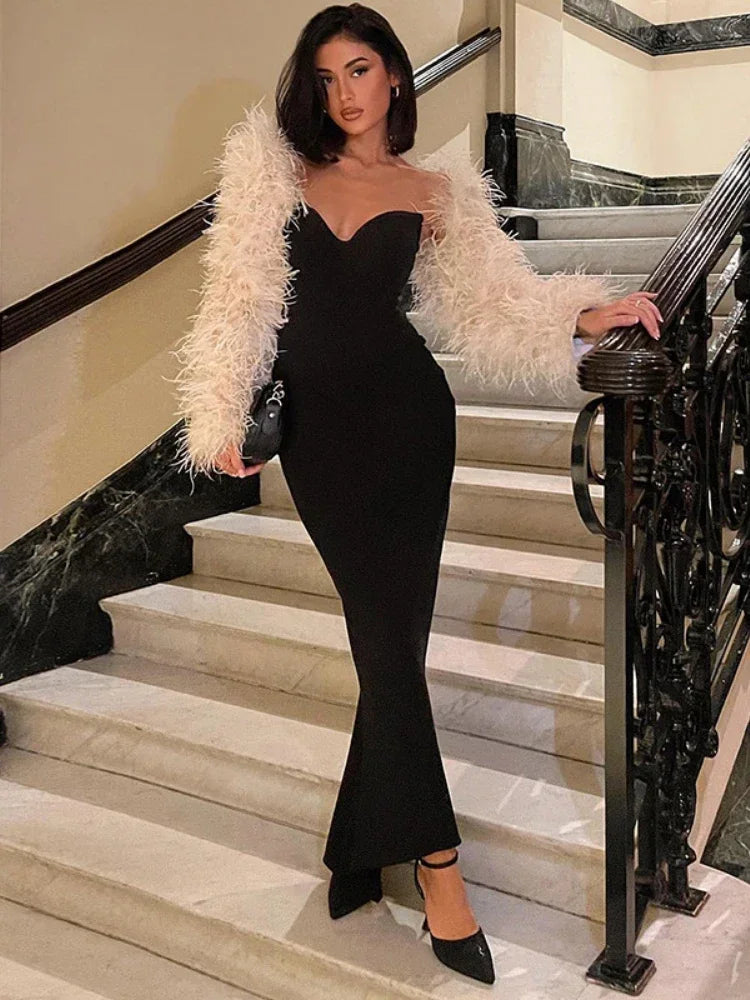 Goddess Black Sexy V-neck Maxi Dress
