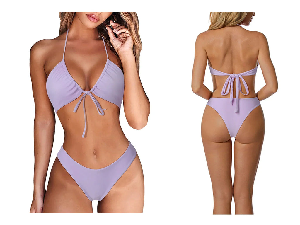 Sexy Micro Bikini Women  2023 New High Cut Swimsuit Summer Swimwear Solid Bathing Suits Beachwear Women Brazilian Push Up Bikini
