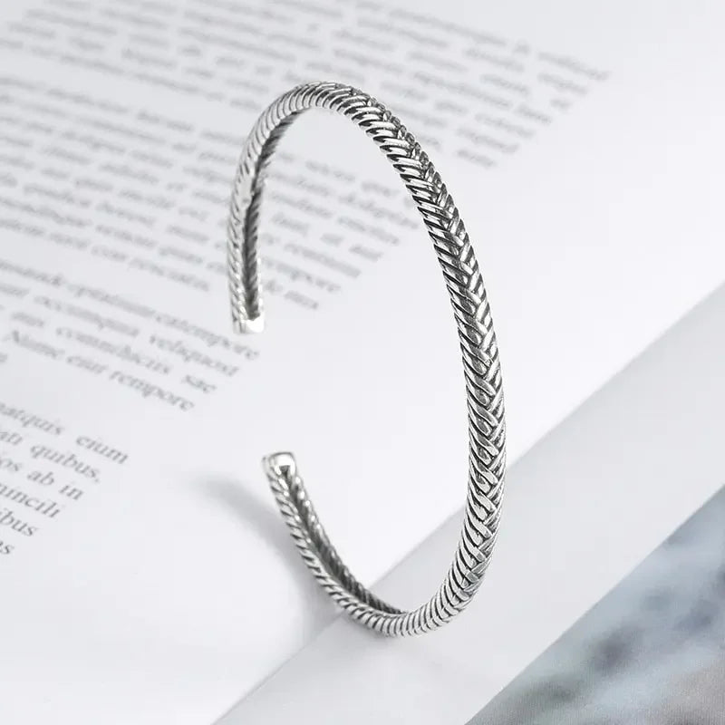 Silver Color Feather Cuff Bracelet for Men Women Vintage Adjustable Bracelet Bangle Fashion Jewelry