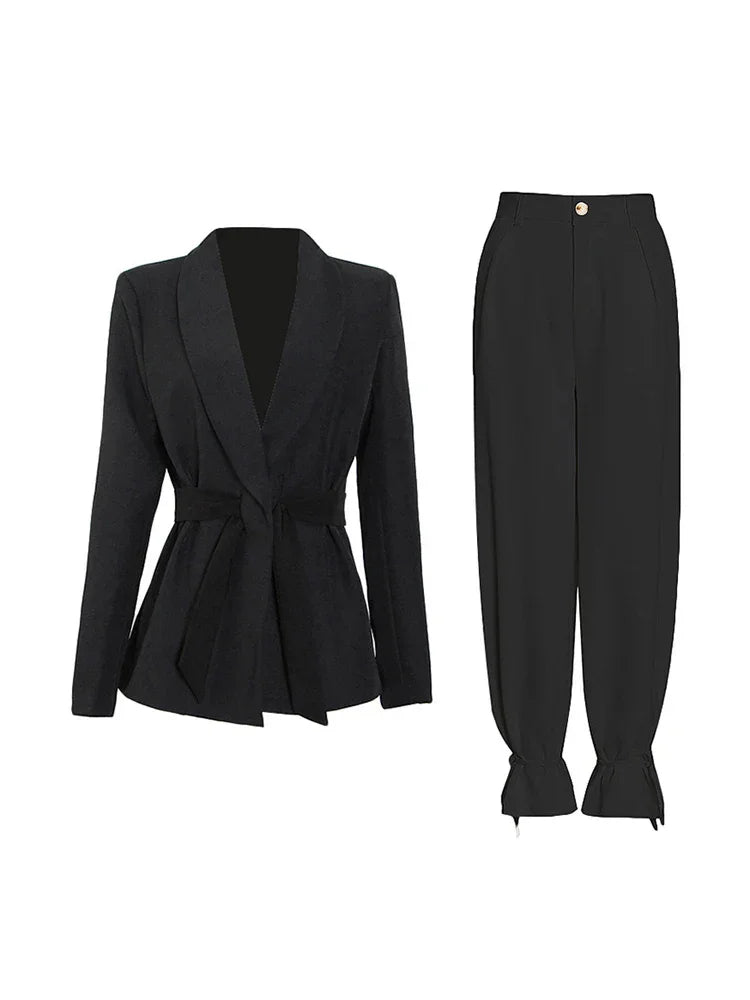 Women’s High Waist Belted Career Set