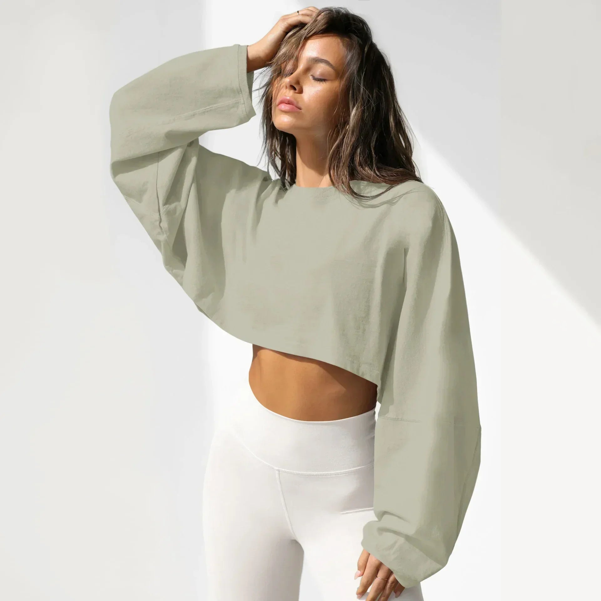 LO Casual Women's T-shirt Long Sleeved Top Knitted Sweater Clothing Round Neck Top Women's Short Sports Yoga Top