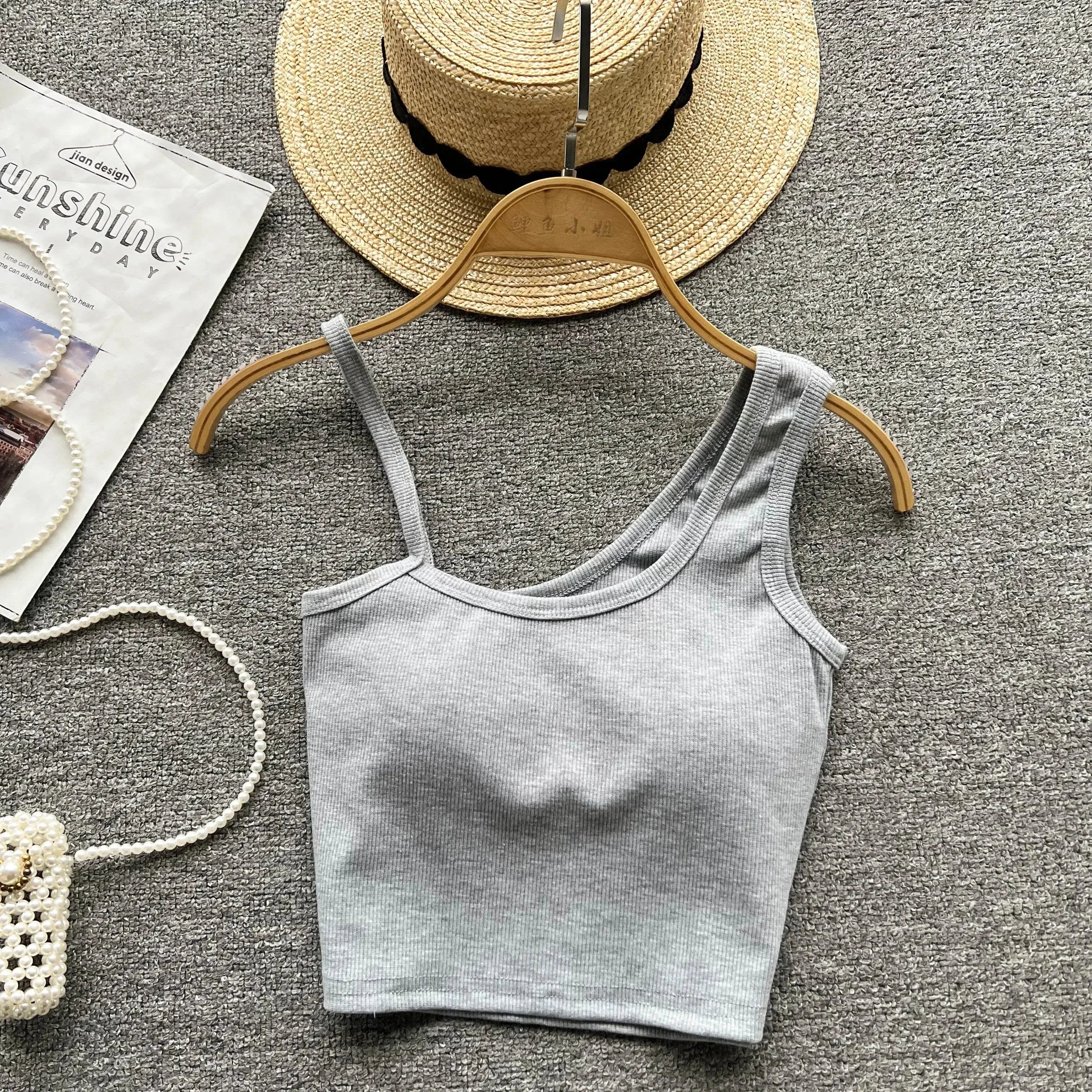 Strapless Western Style Skinny Tanks Camis for Women Summer Casual Solid Colours Female Corset Crop Tube Tops with Built In Bras