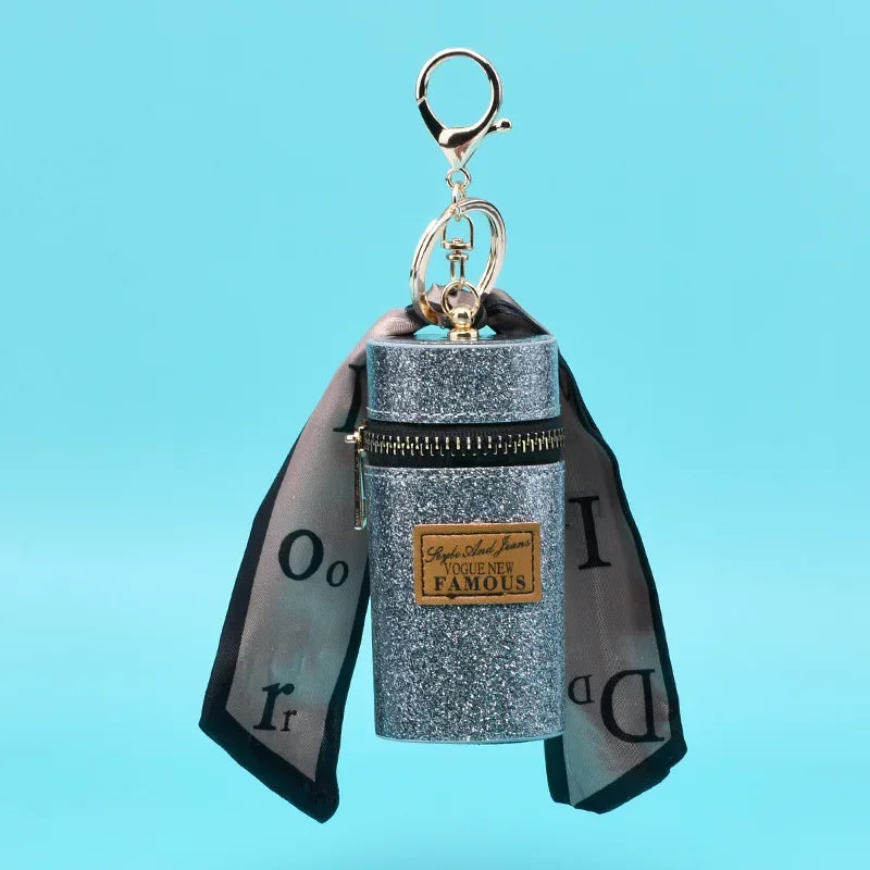 Creative Luxury Leather Plaid Mini Lipstick Bags Pendant Keychain Fashion Exquisite Storage Bag Keyring Female bag Car KeyChain