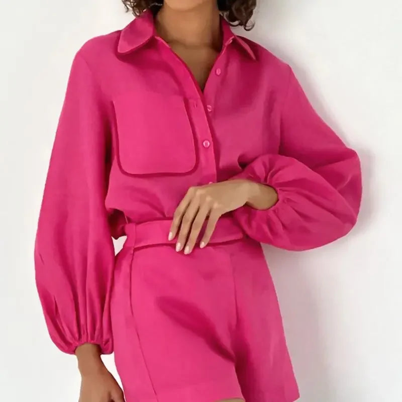 Women Linen Shorts Set